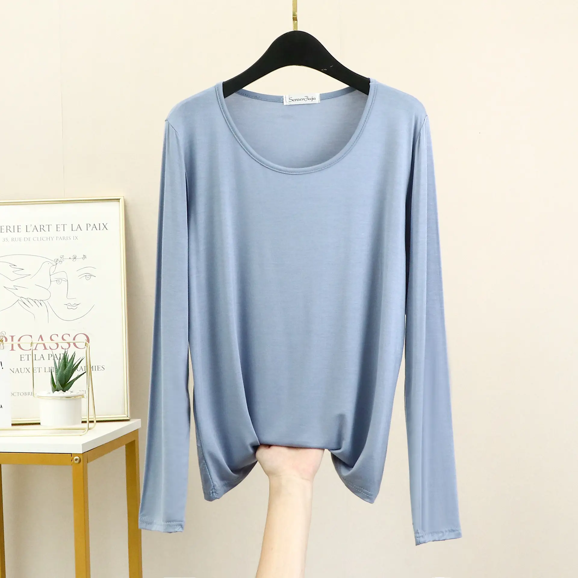 Women's White Long Sleeve T-Shirt Slim Fit Spring Autumn - Image 3
