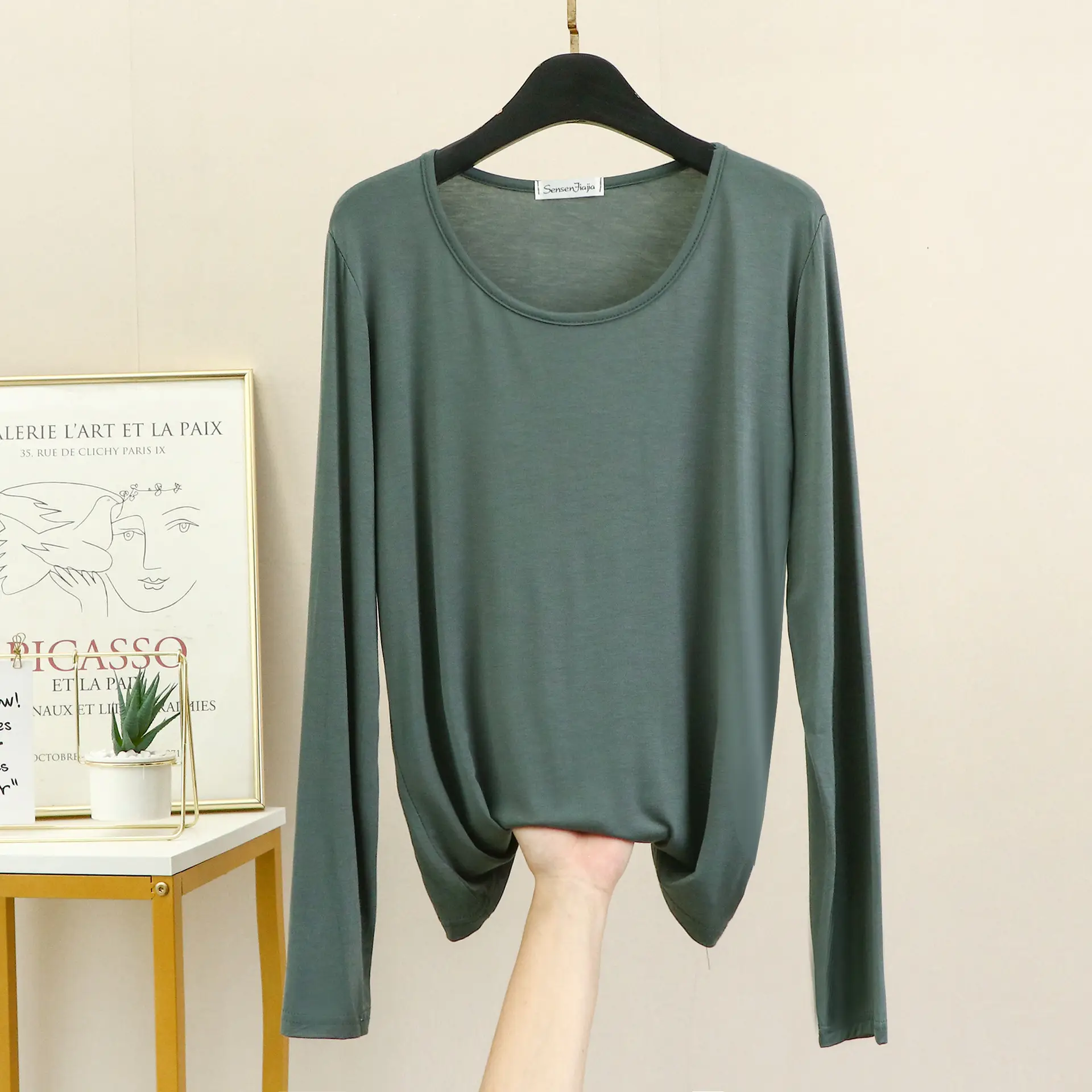 Women's White Long Sleeve T-Shirt Slim Fit Spring Autumn - Image 6