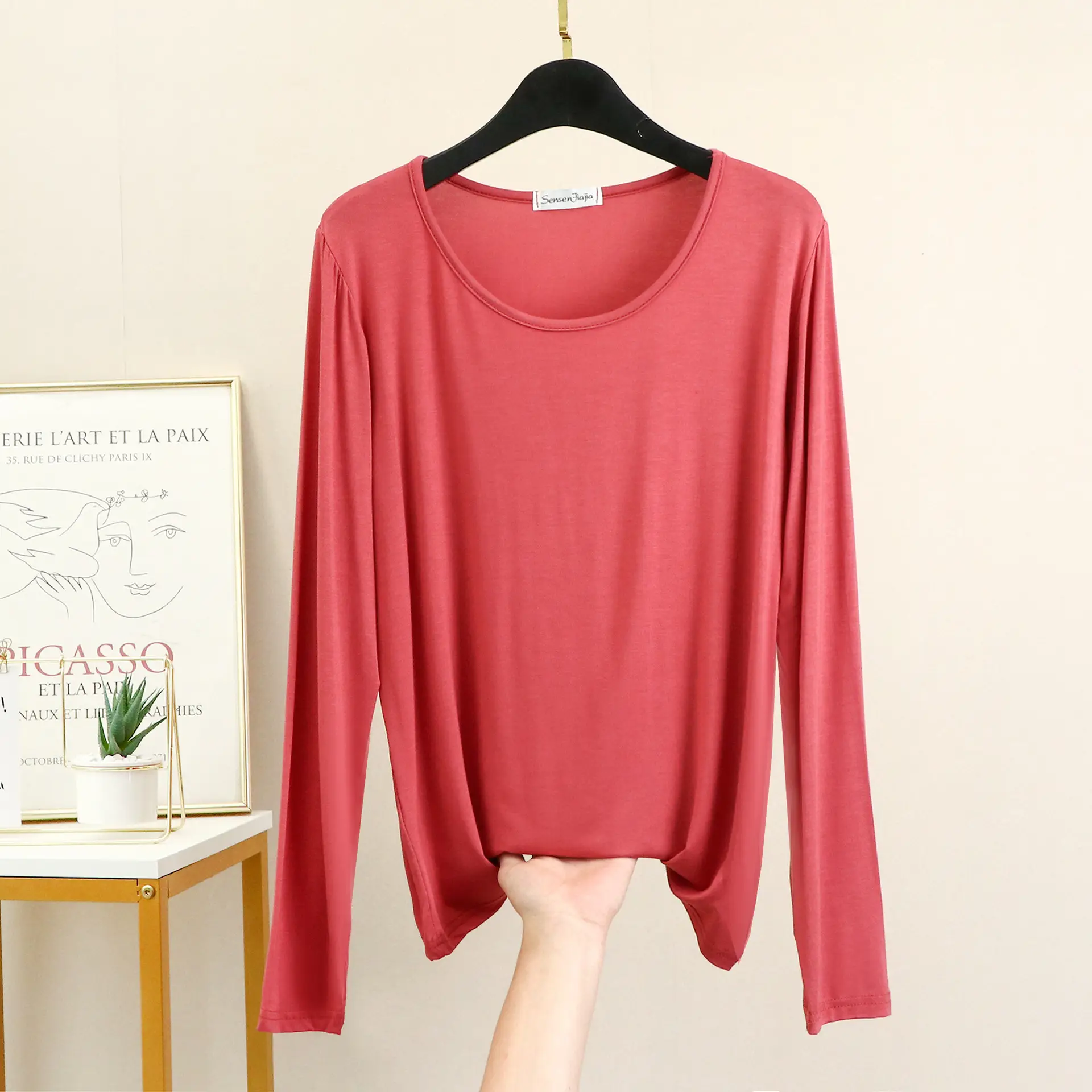 Women's White Long Sleeve T-Shirt Slim Fit Spring Autumn - Image 7