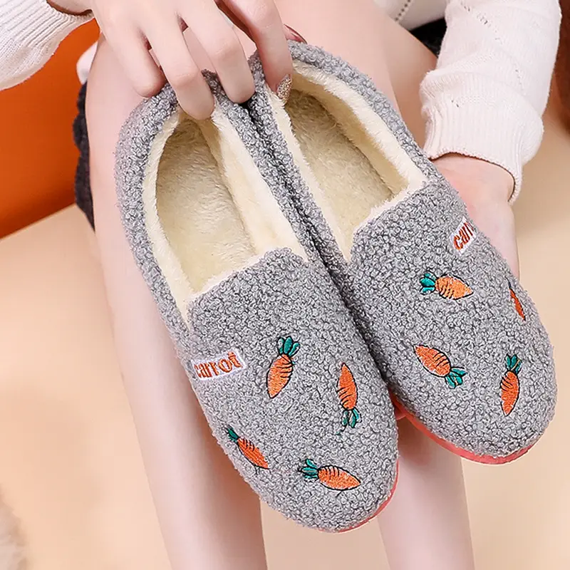 Cute Cartoon Fleece Lined Winter Slippers for Women