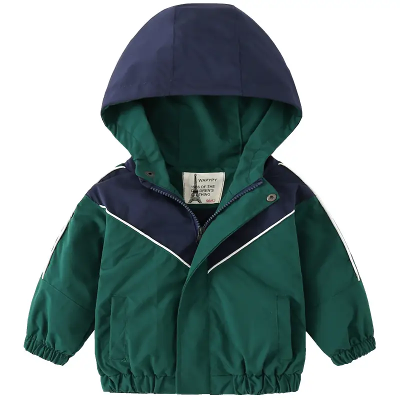 Children's Hooded Jacket Green Blue Zipper 2022 Winter Boys - Image 5