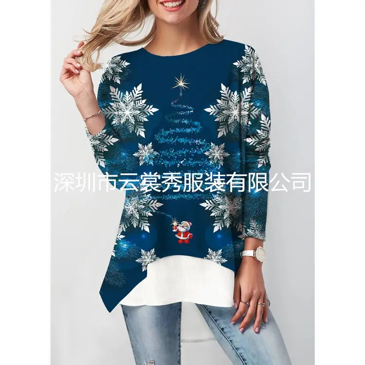 Women Printed Christmas T-Shirt Black Gold Deer Design - Image 11