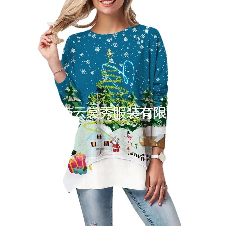 Women Printed Christmas T-Shirt Black Gold Deer Design - Image 13