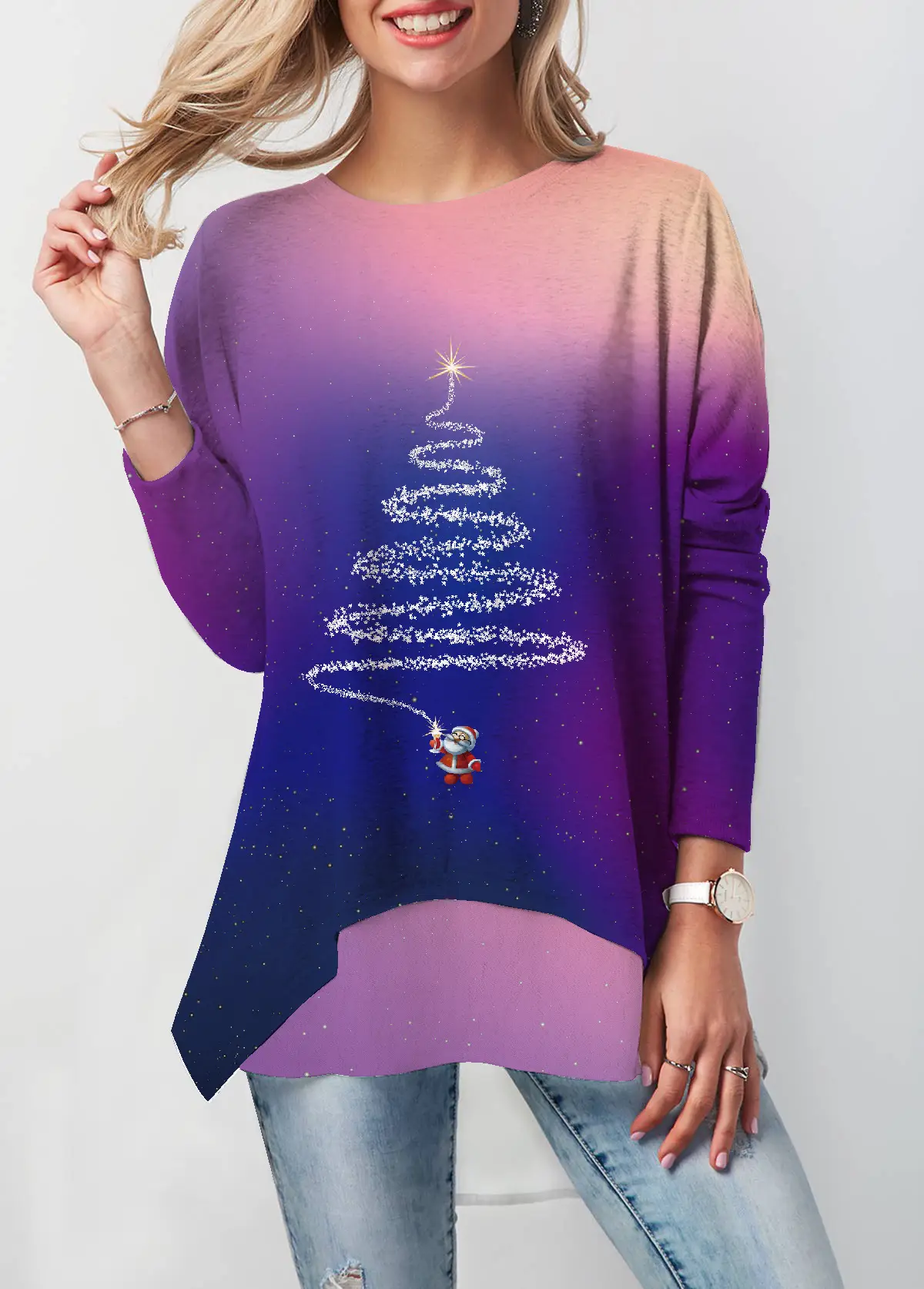 Women Printed Christmas T-Shirt Black Gold Deer Design - Image 2