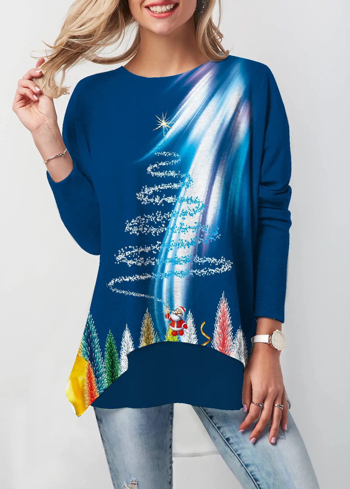 Women Printed Christmas T-Shirt Black Gold Deer Design - Image 4