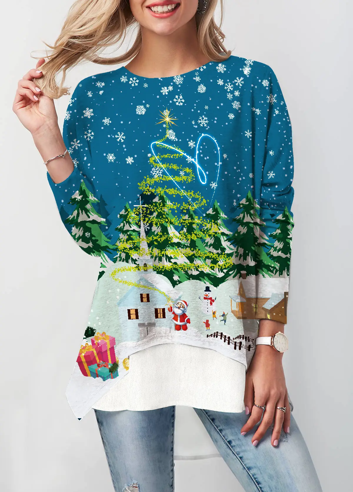 Women Printed Christmas T-Shirt Black Gold Deer Design - Image 7