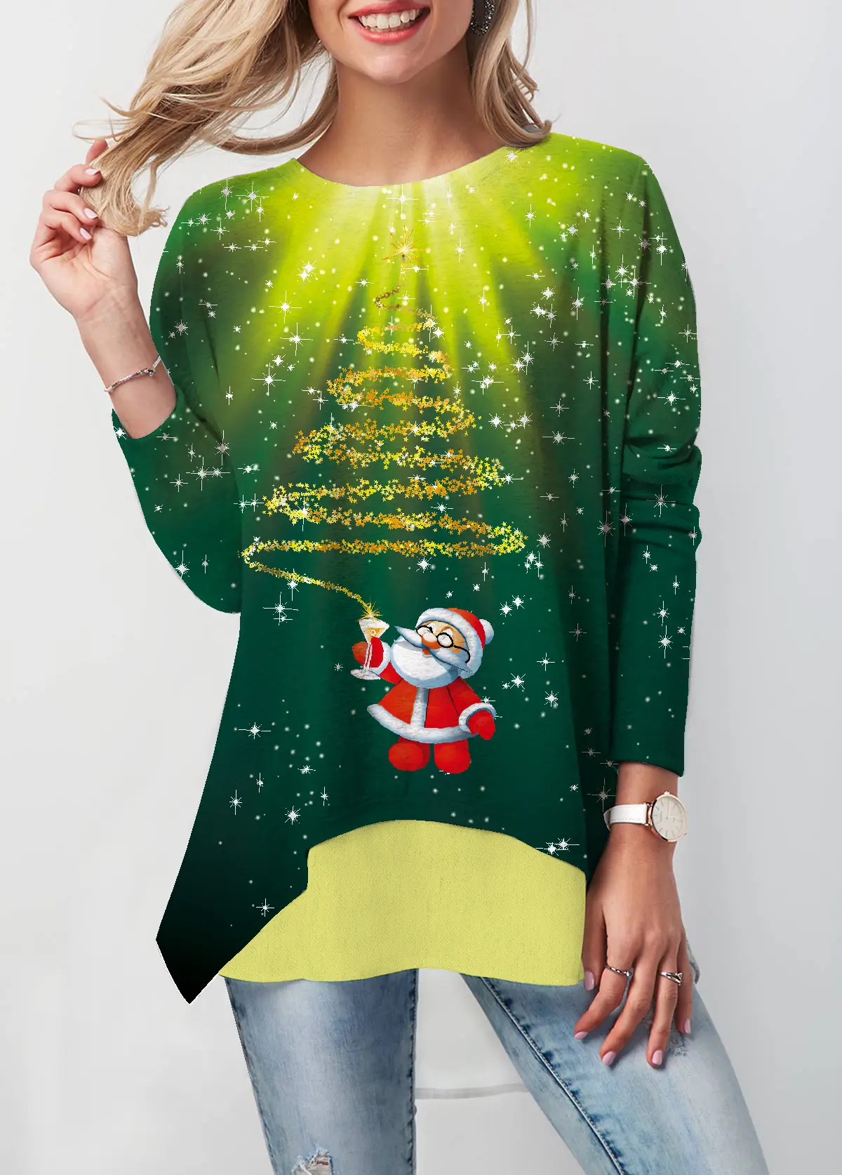 Women Printed Christmas T-Shirt Black Gold Deer Design - Image 8