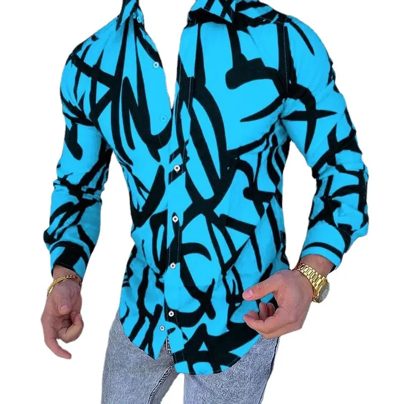 2021 Red Black Abstract Print Men's Cardigan Top - Image 7