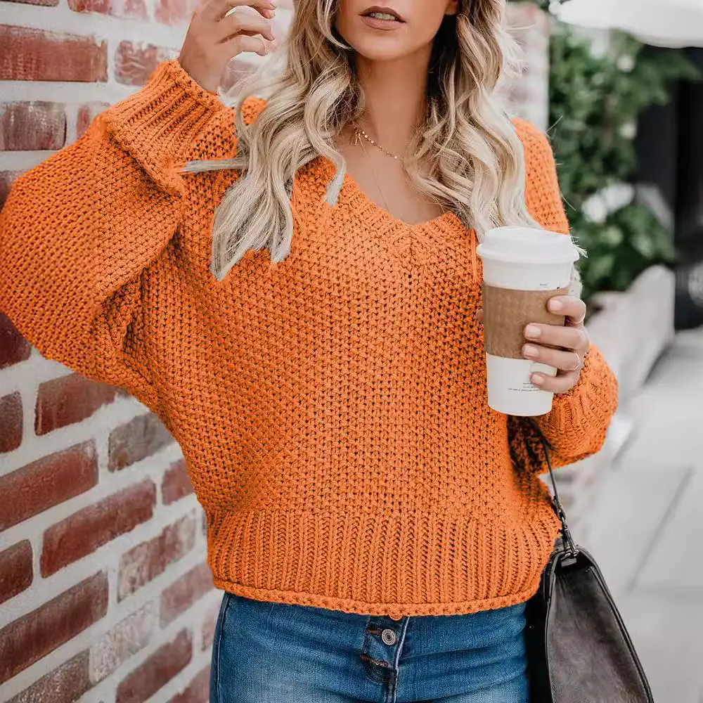 2023 Women's Blue Knitted V Neck Sweater - Image 6