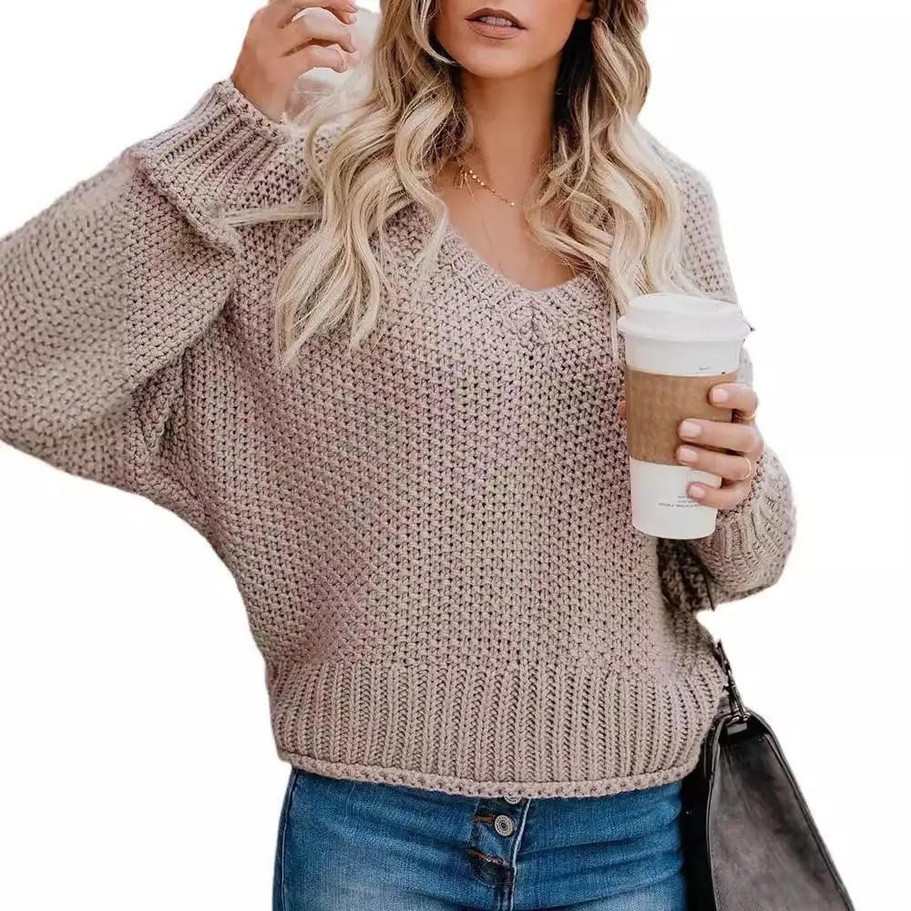 2023 Women's Blue Knitted V Neck Sweater - Image 9