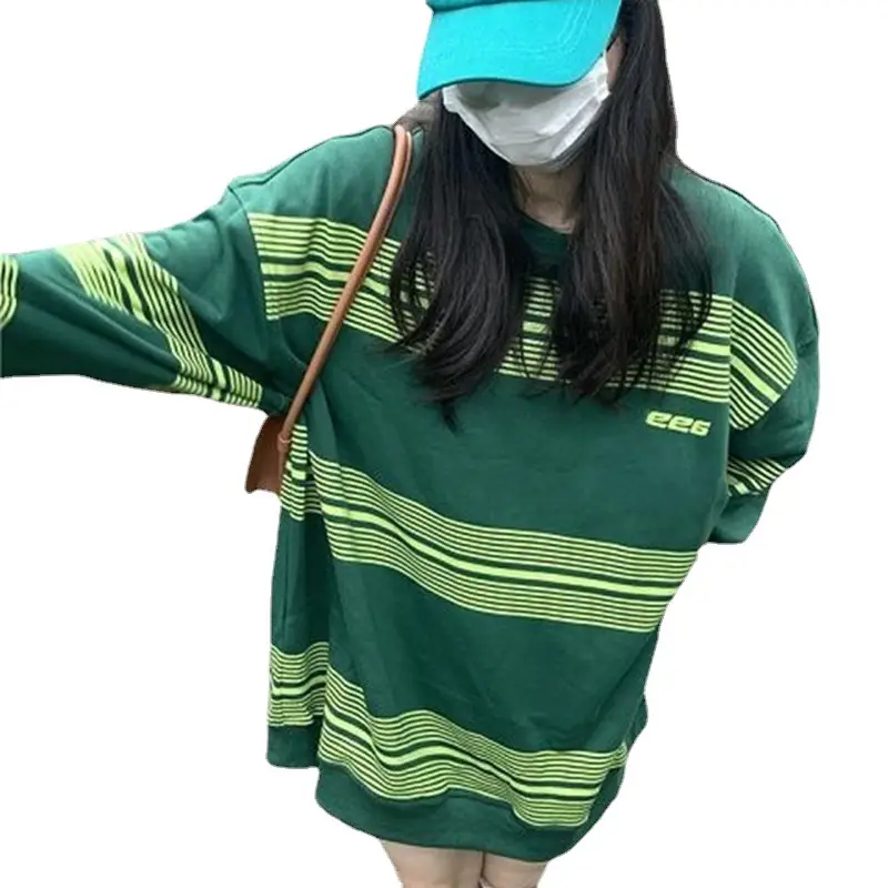 Black Striped Women's Sweater Spring Autumn Loose Fit