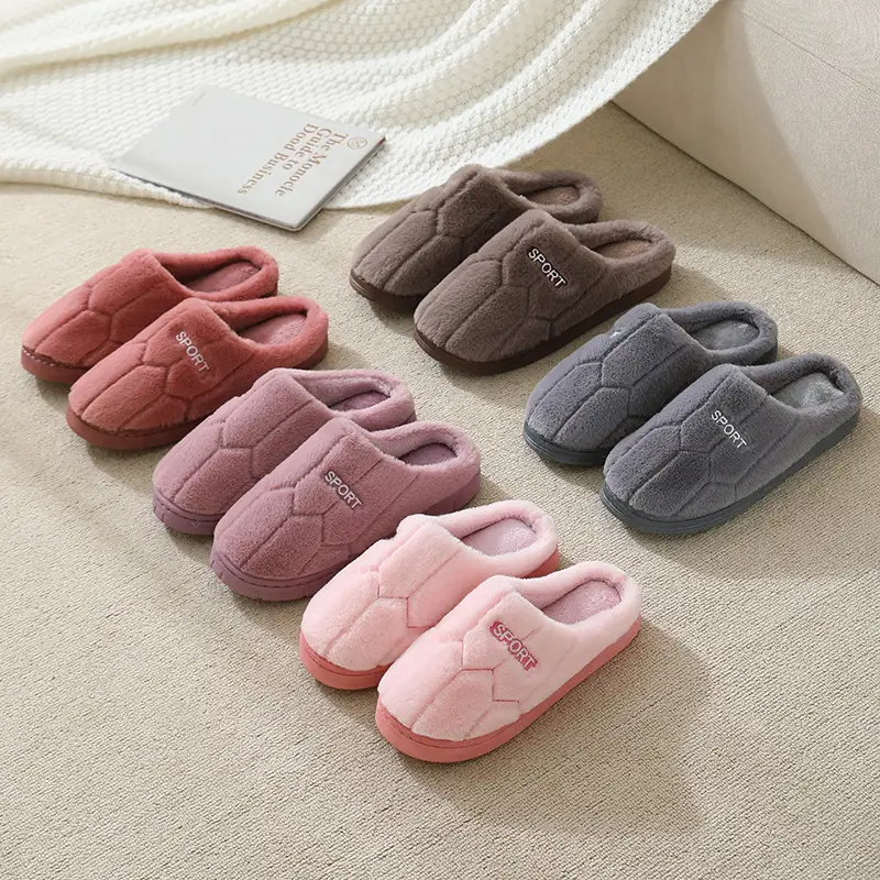 Autumn and Winter Cotton Slippers for Men's Home Indoor Fleece-Lined to Heattech Couples Home Furry Slippers for Women Winter