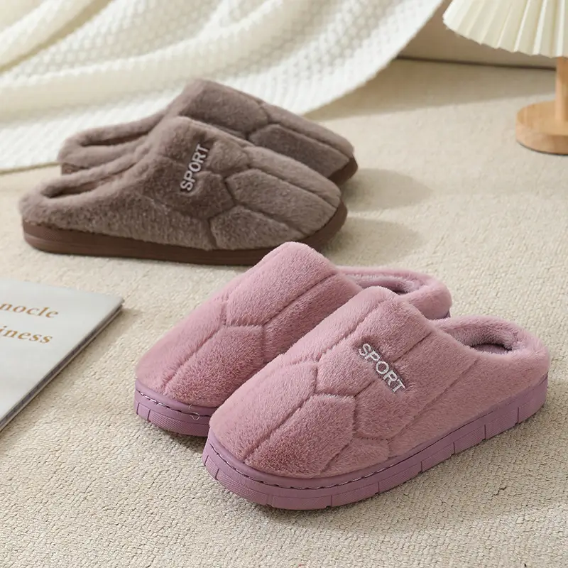 Autumn and Winter Cotton Slippers for Men's Home Indoor Fleece-Lined to Heattech Couples Home Furry Slippers for Women Winter