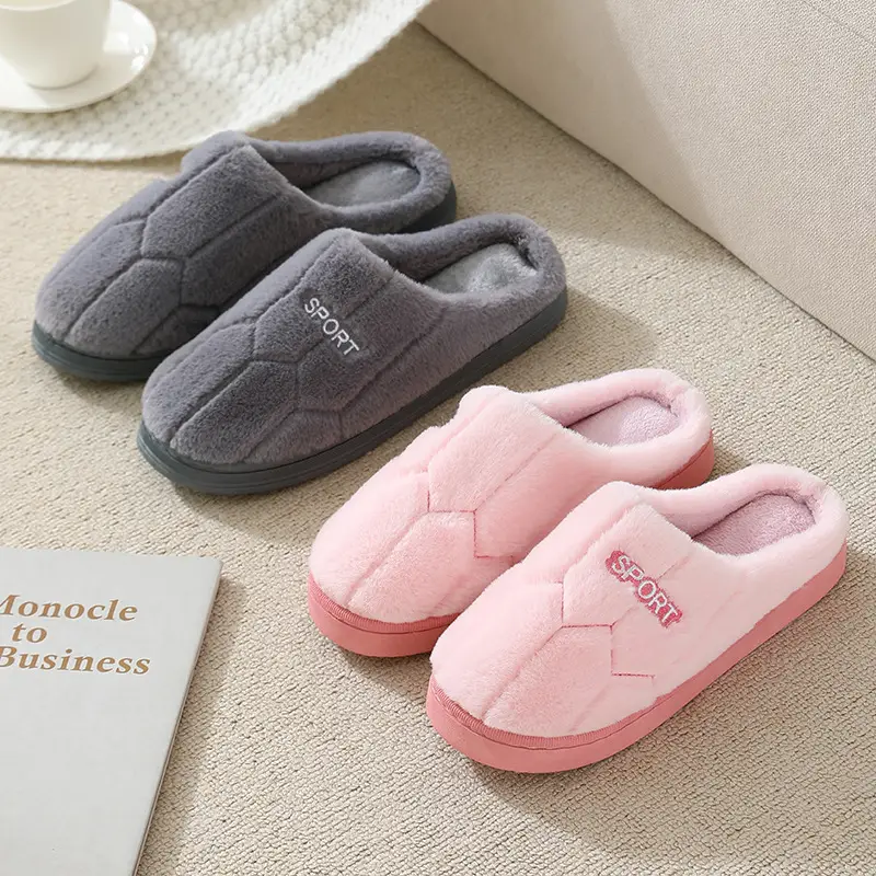 Autumn and Winter Cotton Slippers for Men's Home Indoor Fleece-Lined to Heattech Couples Home Furry Slippers for Women Winter