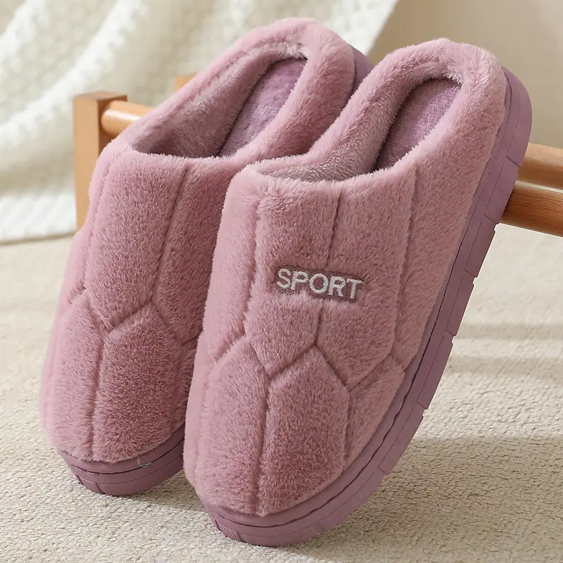 Autumn and Winter Cotton Slippers for Men's Home Indoor Fleece-Lined to Heattech Couples Home Furry Slippers for Women Winter