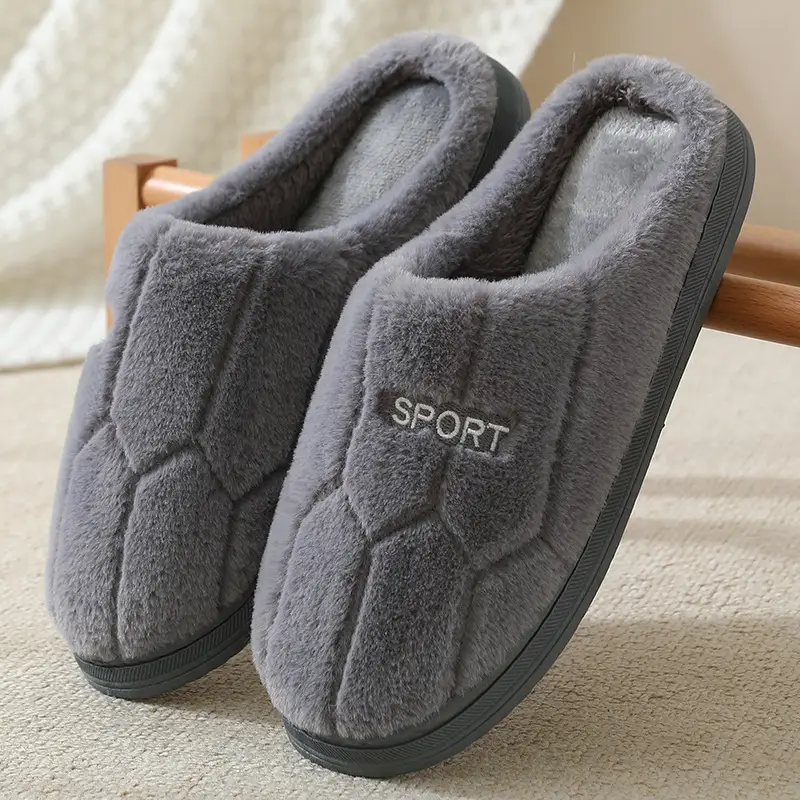 Autumn and Winter Cotton Slippers for Men's Home Indoor Fleece-Lined to Heattech Couples Home Furry Slippers for Women Winter
