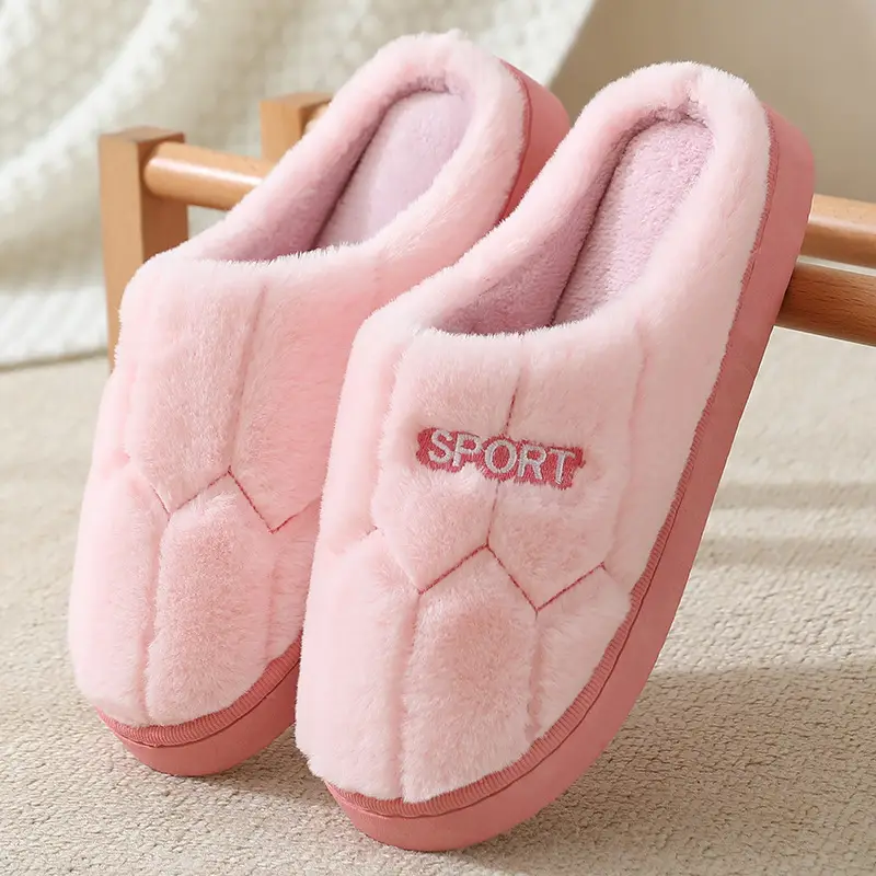 Autumn and Winter Cotton Slippers for Men's Home Indoor Fleece-Lined to Heattech Couples Home Furry Slippers for Women Winter