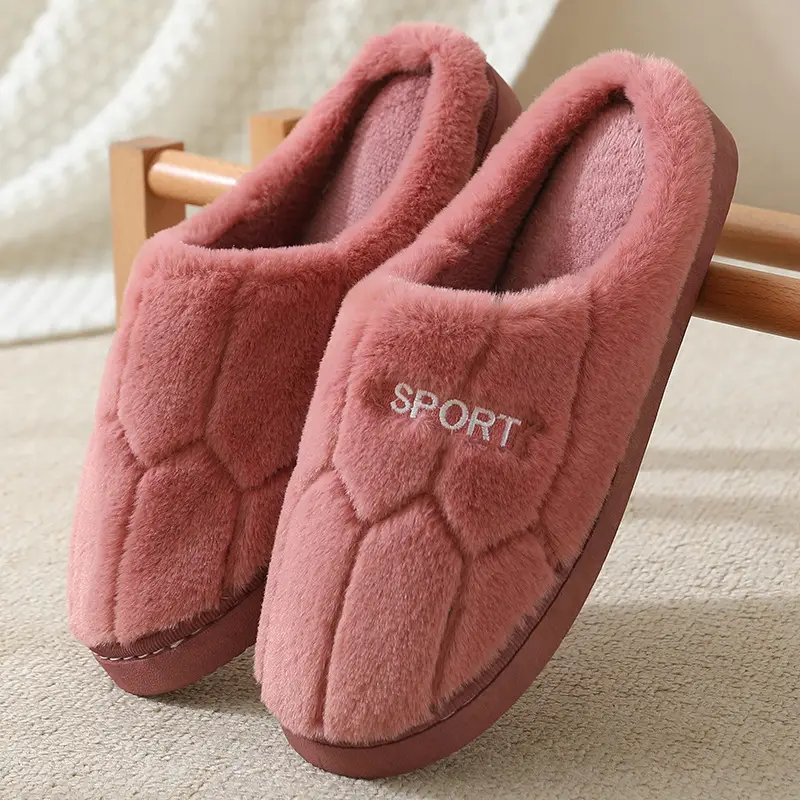 Autumn and Winter Cotton Slippers for Men's Home Indoor Fleece-Lined to Heattech Couples Home Furry Slippers for Women Winter