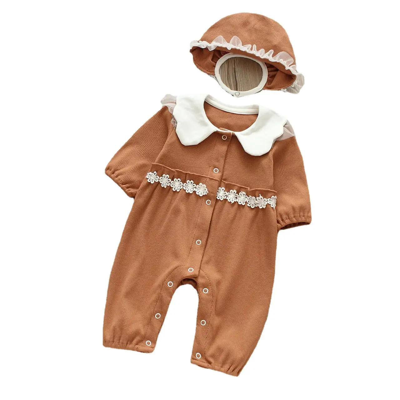 Baby Yellow Cotton Jumpsuit with Lace Hat - Image 8
