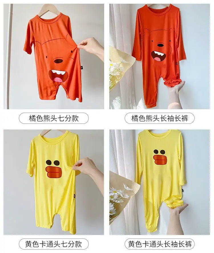 Yellow Cartoon Face Infant Jumpsuit Spring Summer Boys Girls — feature 15