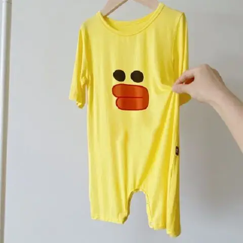 Yellow Cartoon Face Infant Jumpsuit Spring Summer Boys Girls - Image 2