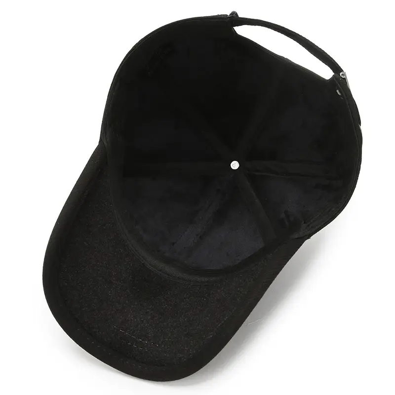 Men Black Fleece Baseball Cap Warm Sunshade - Image 9