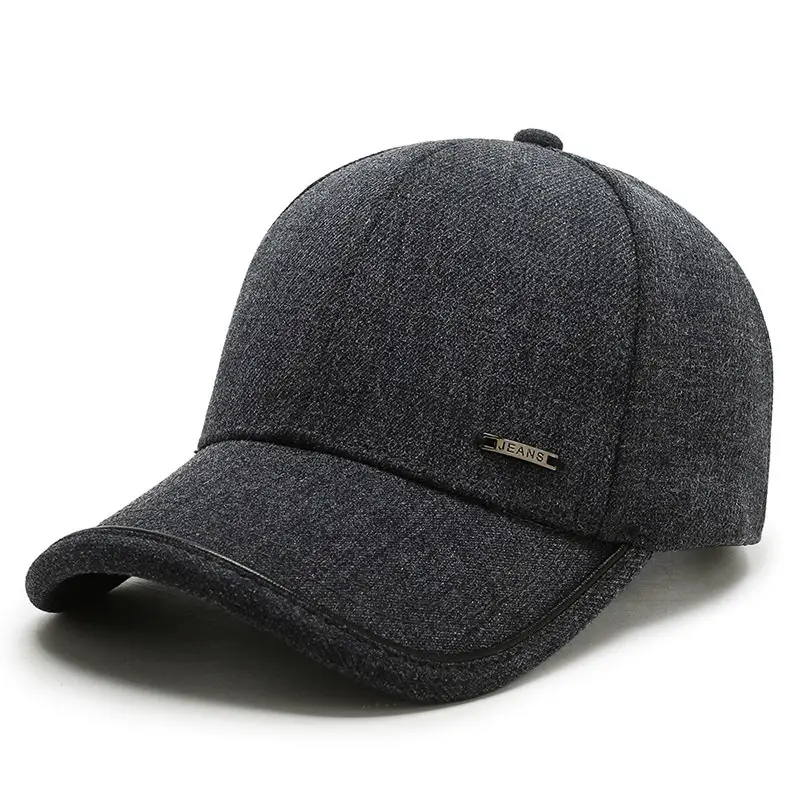 Men Black Fleece Baseball Cap Warm Sunshade - Image 3