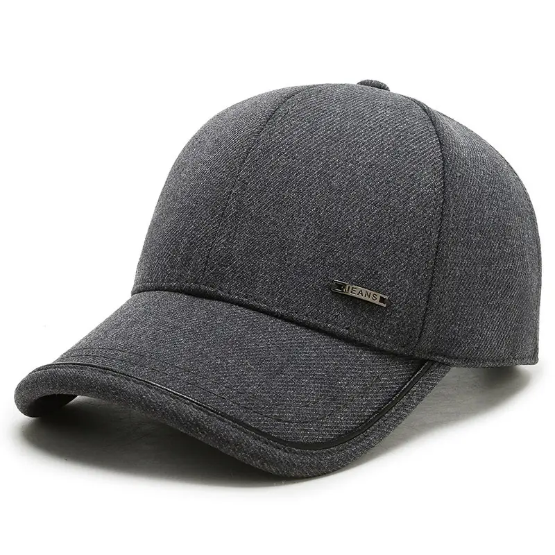 Men Black Fleece Baseball Cap Warm Sunshade - Image 4