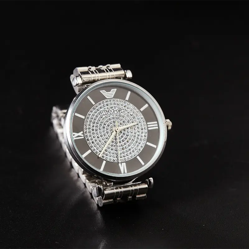 WOMAGE Gold Rhinestone Quartz Watch with Steel Band
