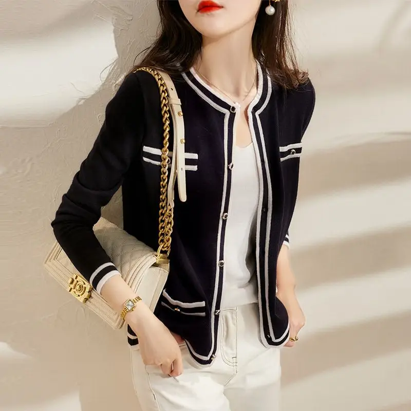 Women Knitted Cardigan with Silver Embroidery & Long Sleeves - Image 2