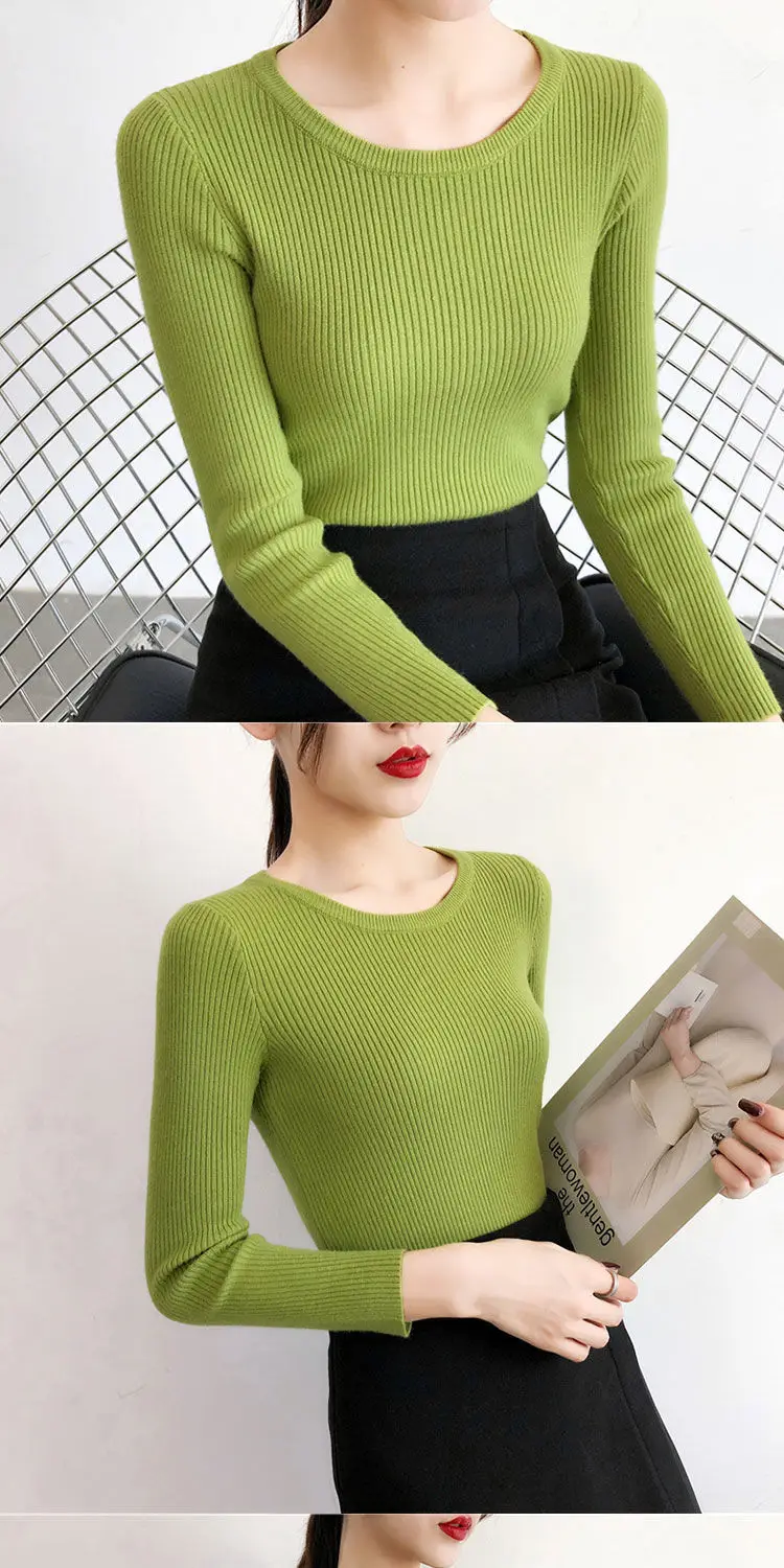 Women Green Knitted Short Neck Shirt Spring Autumn — feature 10