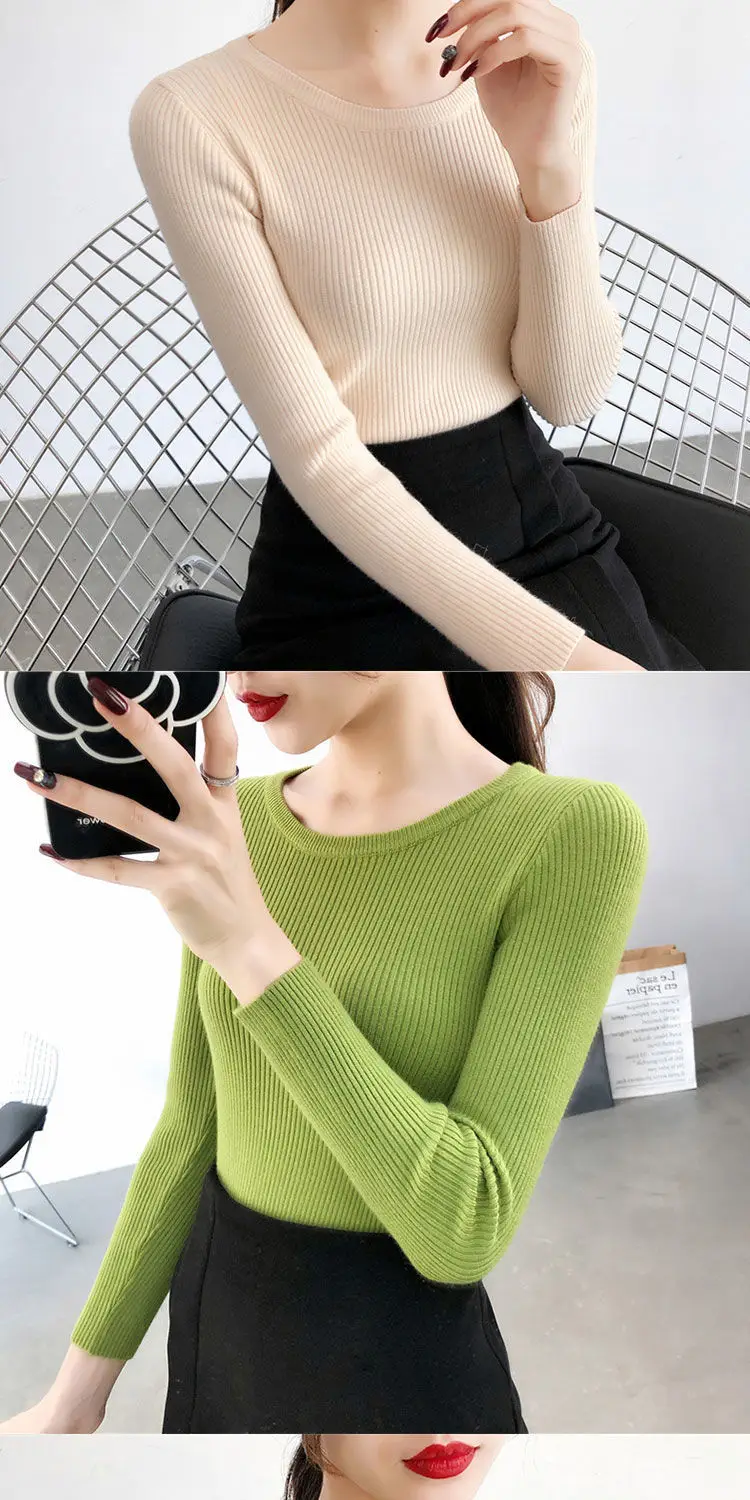 Women Green Knitted Short Neck Shirt Spring Autumn — feature 9
