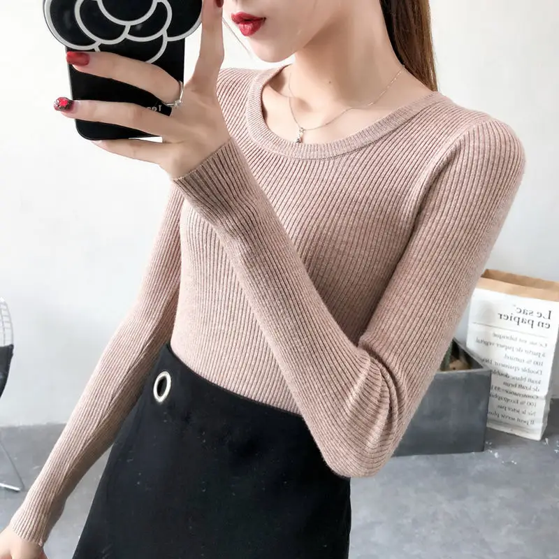 Women Green Knitted Short Neck Shirt Spring Autumn - Image 2