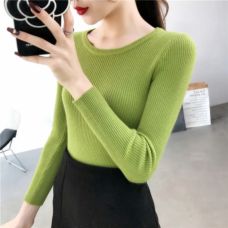 Women Green Knitted Short Neck Shirt Spring Autumn - Image 4