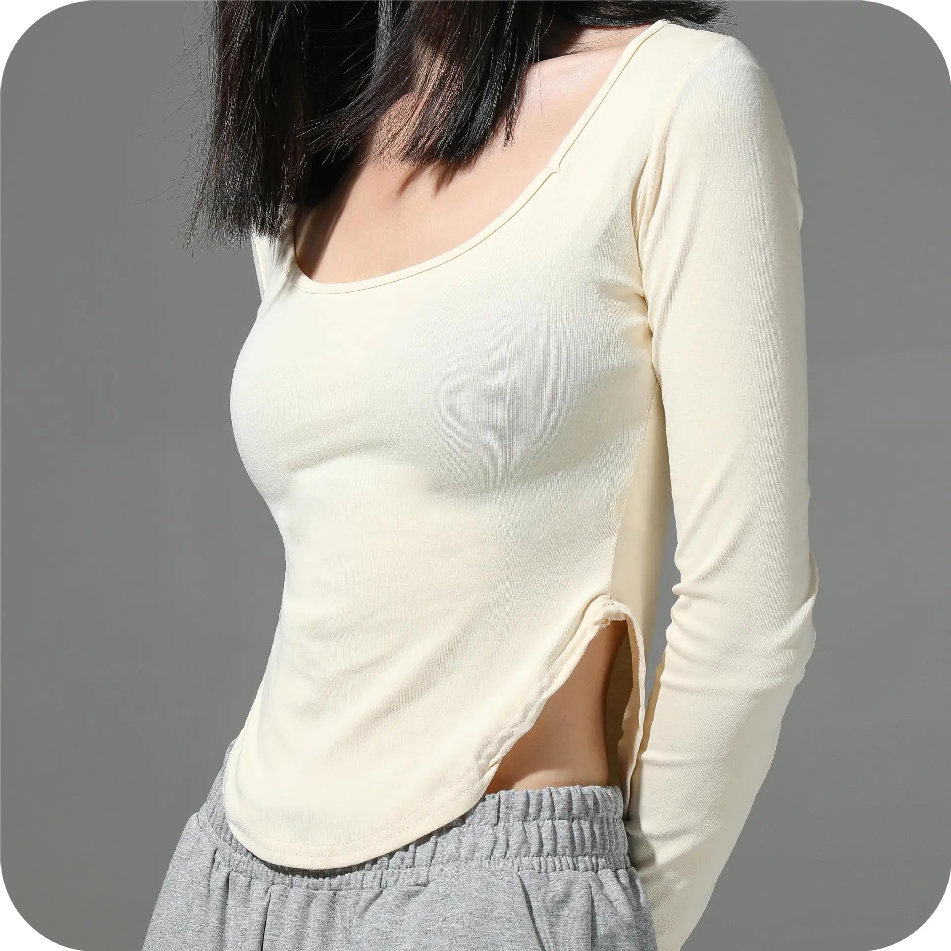 Women's Gray Slim Fit Round Neck T-Shirt - Image 9