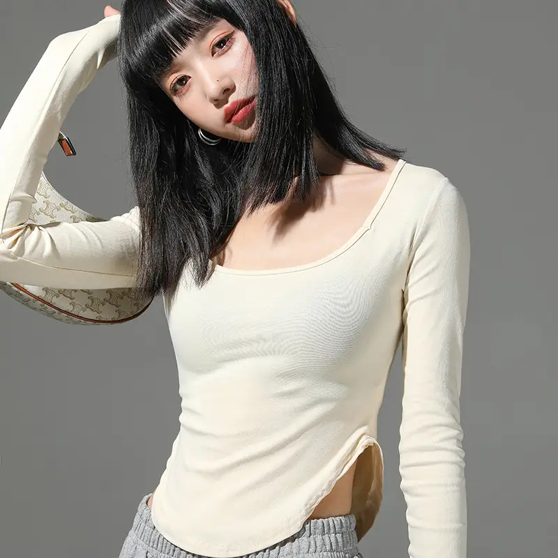 Women's Gray Slim Fit Round Neck T-Shirt - Image 2