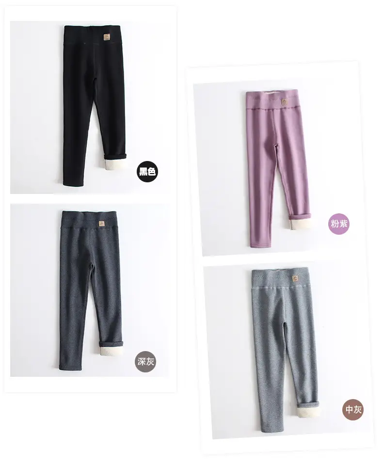 Girls Fleece Leggings Black High Waist Winter — feature 12