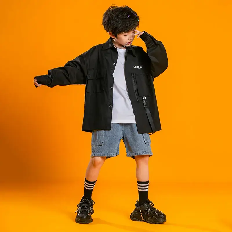 Boys Hip-hop Costume Black Jacket Shorts Set - Image 7