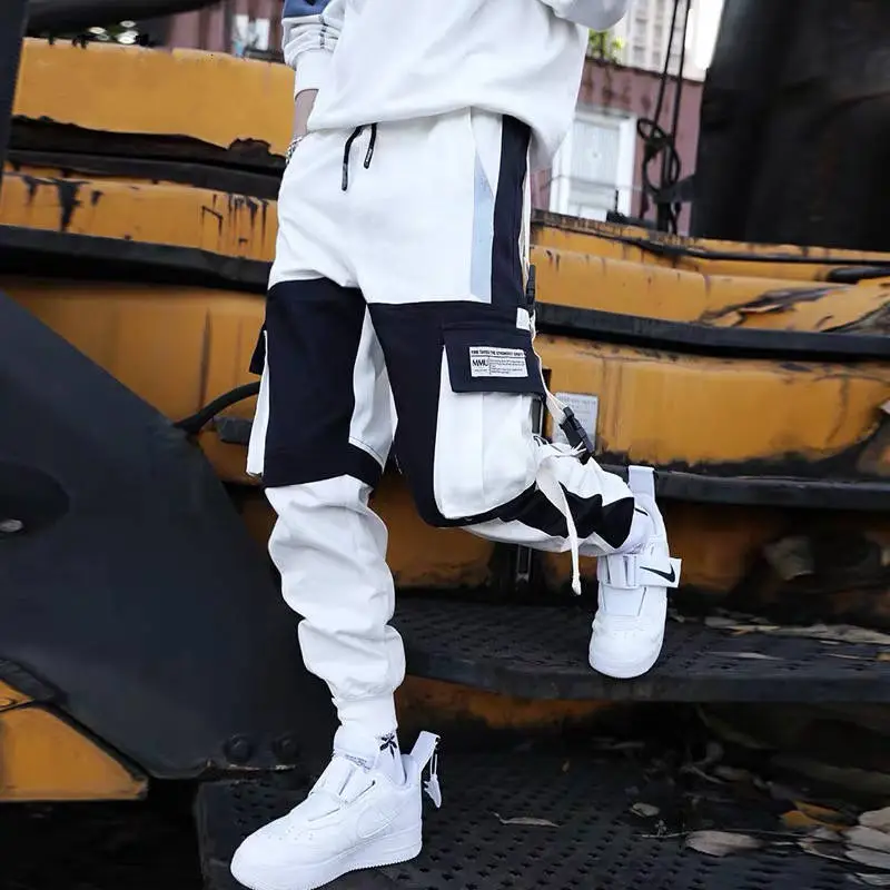 Men's Multi-Flap Cargo Pants Black Grey Korean Style - Image 6