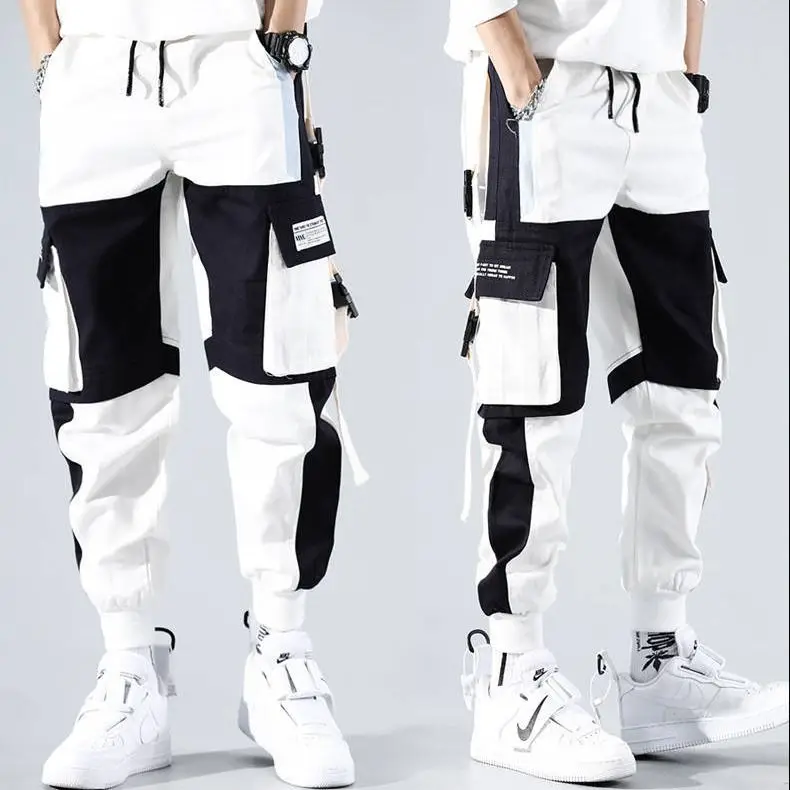 Men's Multi-Flap Cargo Pants Black Grey Korean Style - Image 8