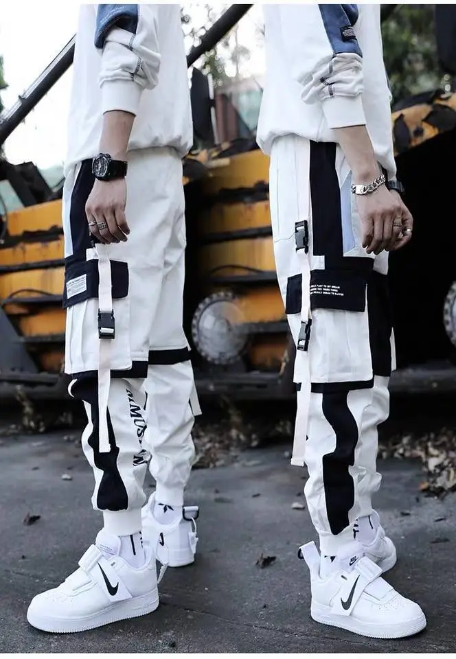Men's Multi-Flap Cargo Pants Black Grey Korean Style — feature 10