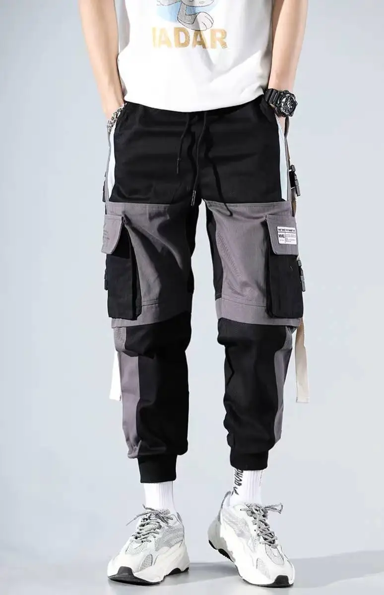 Men's Multi-Flap Cargo Pants Black Grey Korean Style — feature 12