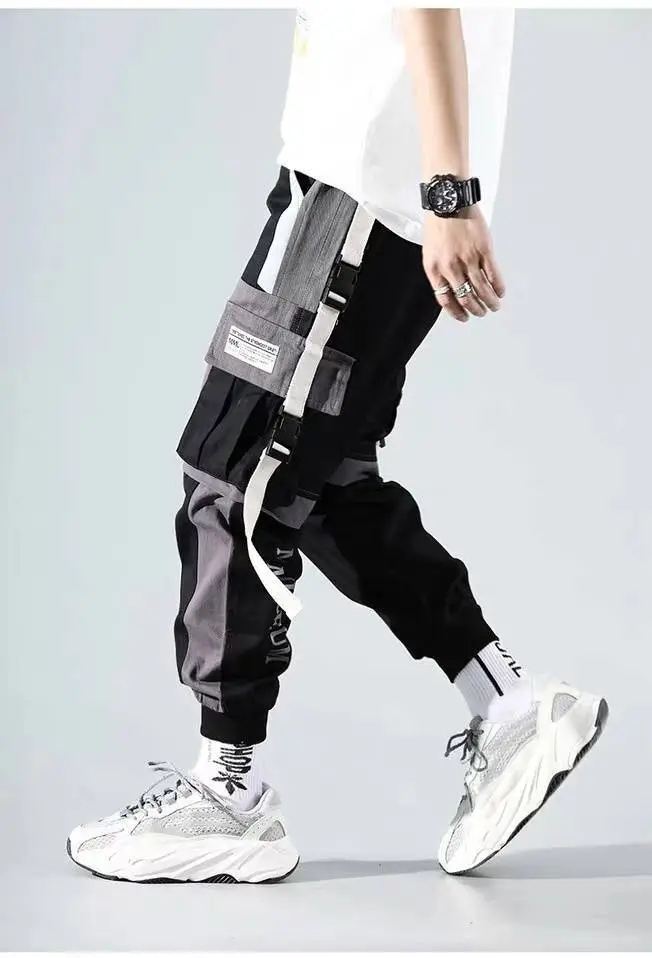Men's Multi-Flap Cargo Pants Black Grey Korean Style — feature 13