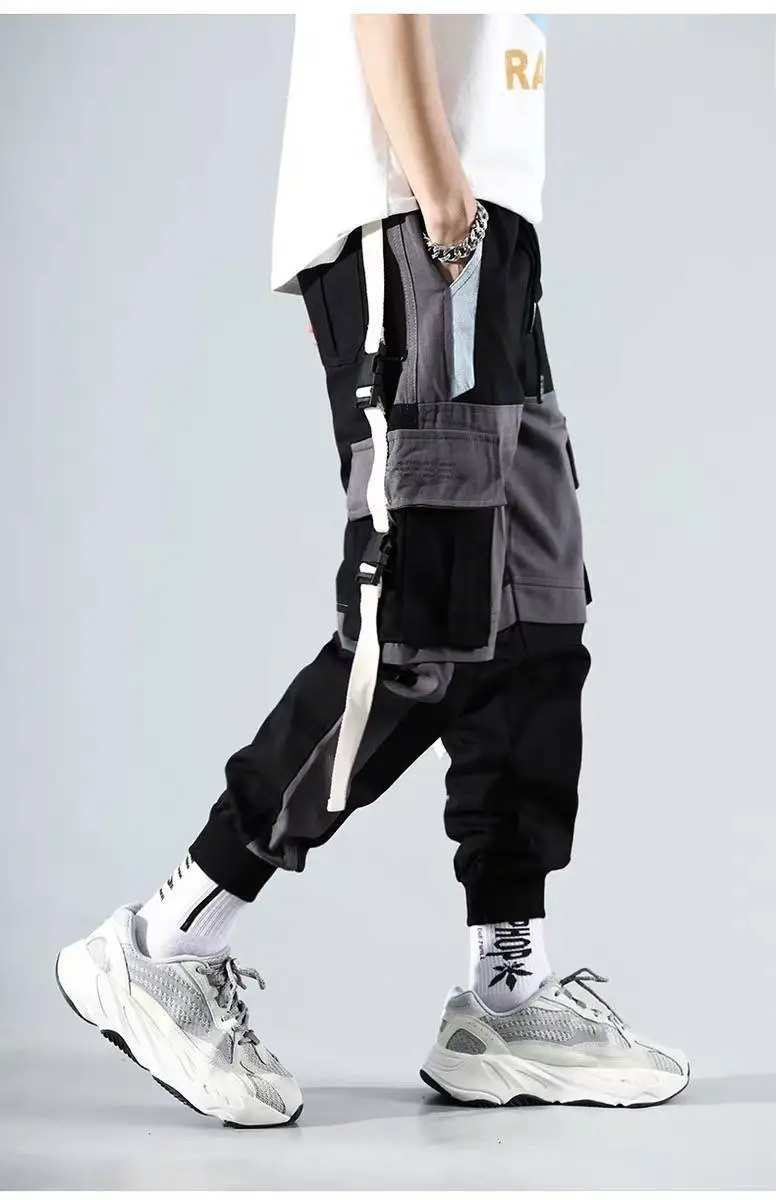 Men's Multi-Flap Cargo Pants Black Grey Korean Style — feature 14