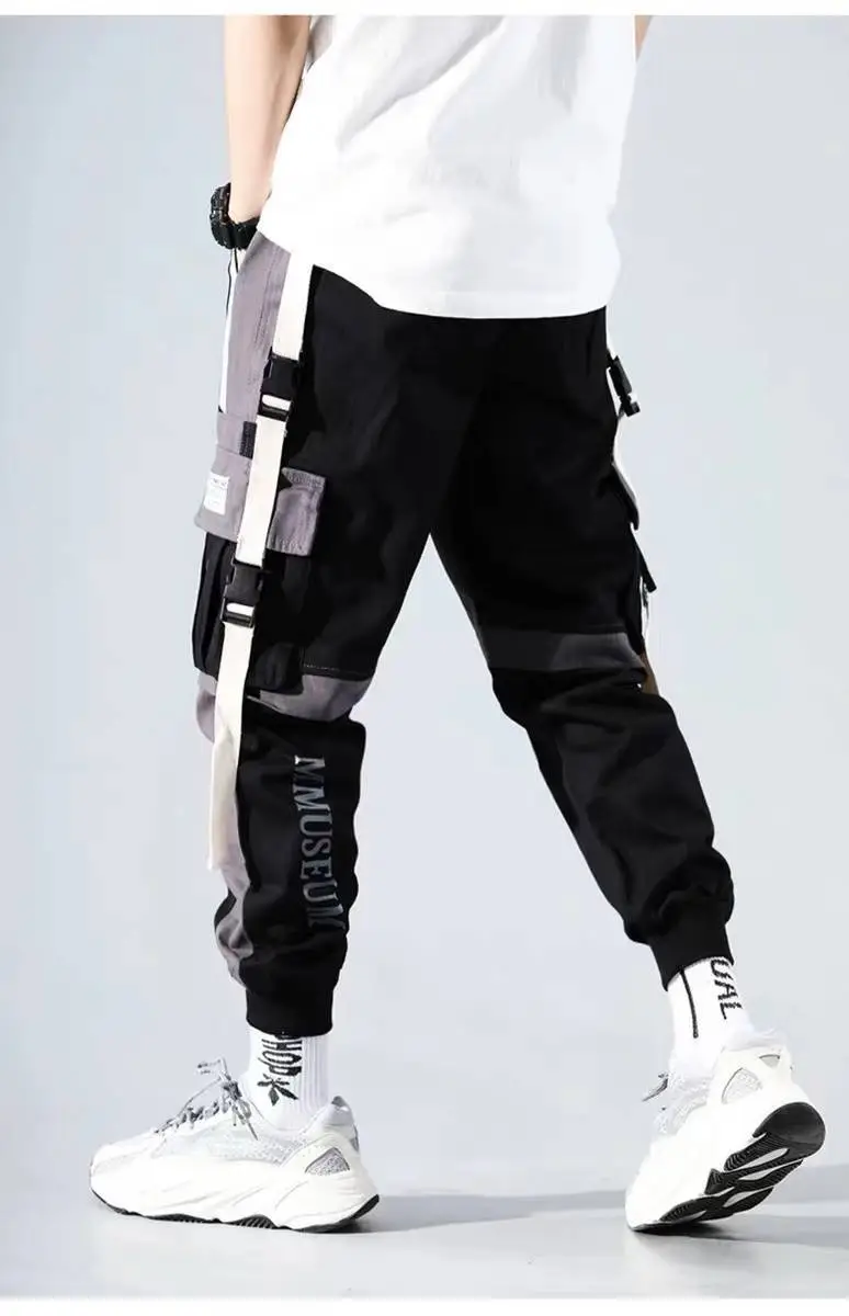 Men's Multi-Flap Cargo Pants Black Grey Korean Style — feature 15