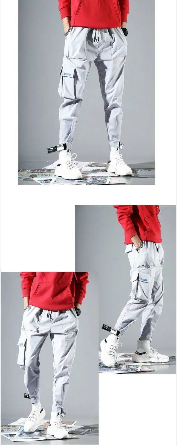 Men's Multi-Flap Cargo Pants Black Grey Korean Style — feature 20