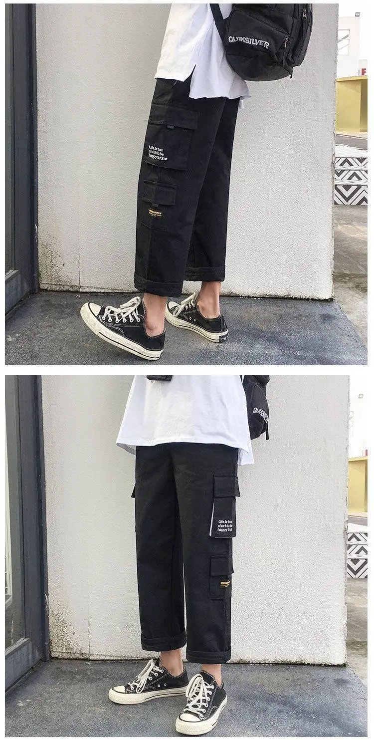 Men's Multi-Flap Cargo Pants Black Grey Korean Style — feature 22
