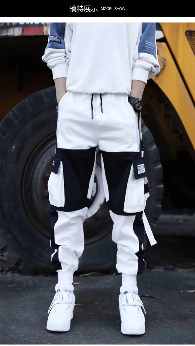 Men's Multi-Flap Cargo Pants Black Grey Korean Style — feature 6