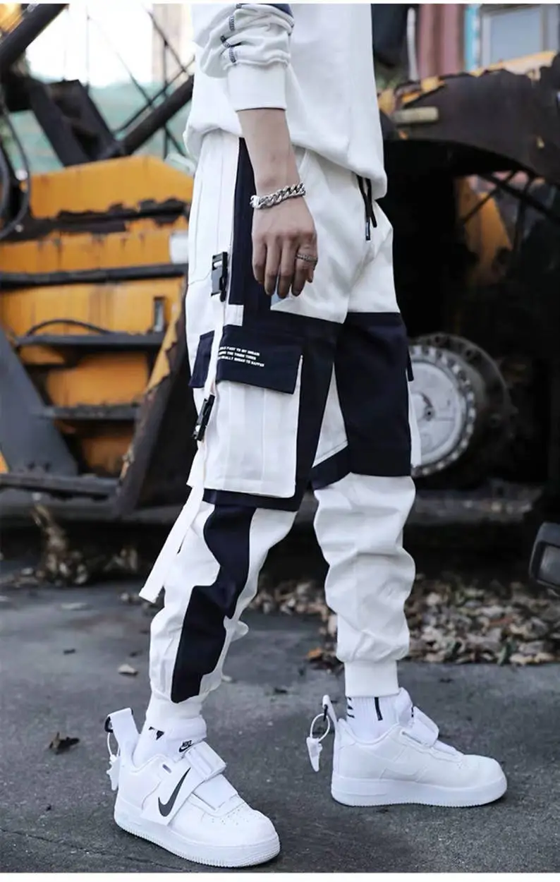 Men's Multi-Flap Cargo Pants Black Grey Korean Style — feature 7