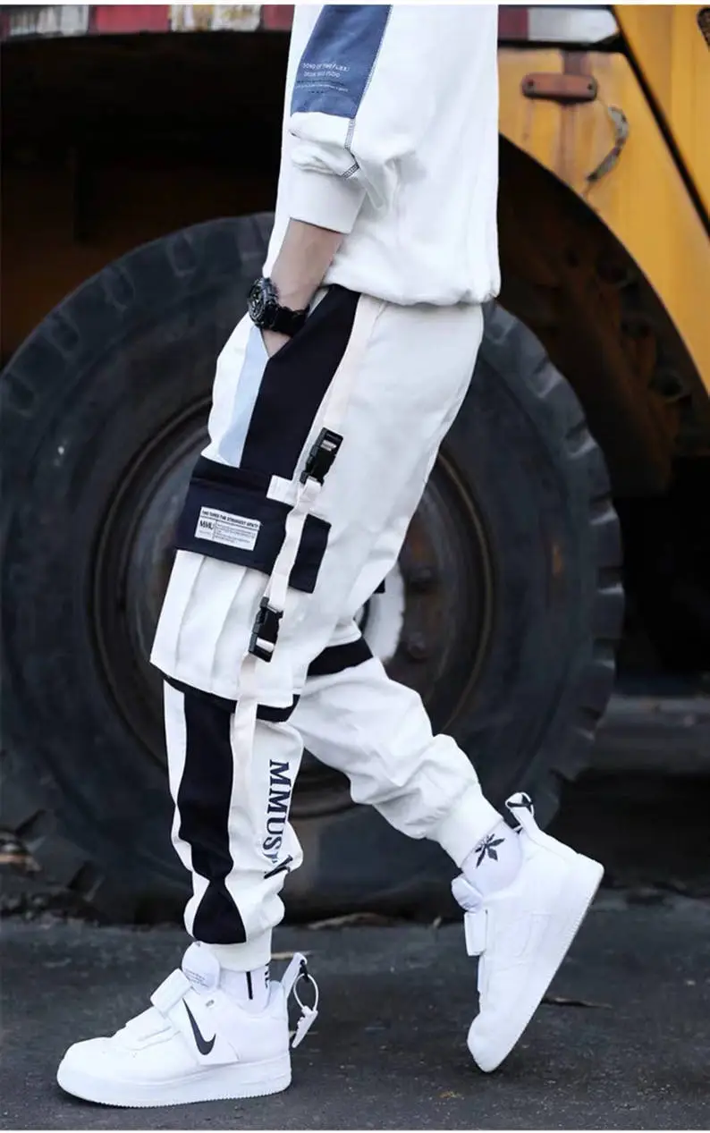 Men's Multi-Flap Cargo Pants Black Grey Korean Style — feature 8